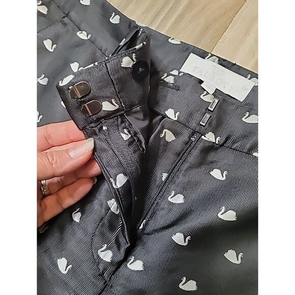 RSVP By Talbots Pants Women 14 Black Allover Swan Print Dress High-Rise Straight - Picture 5 of 15